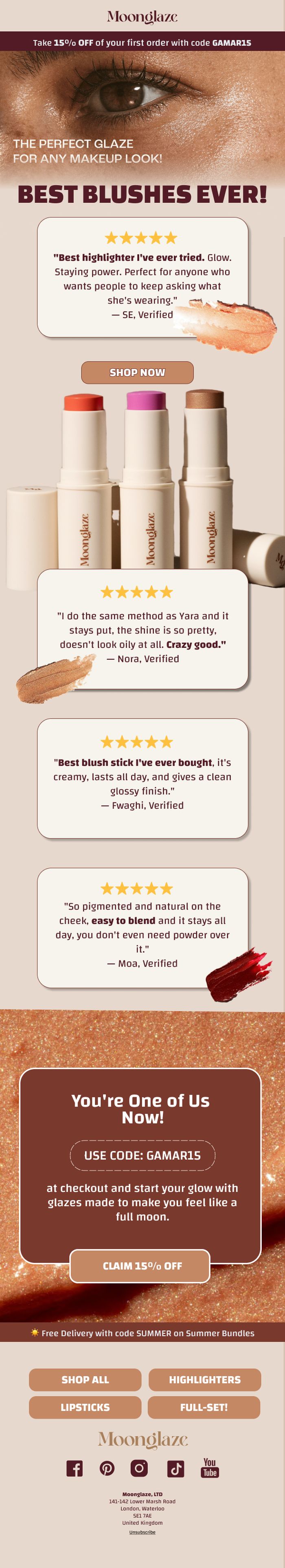 Moonglaze social proof email